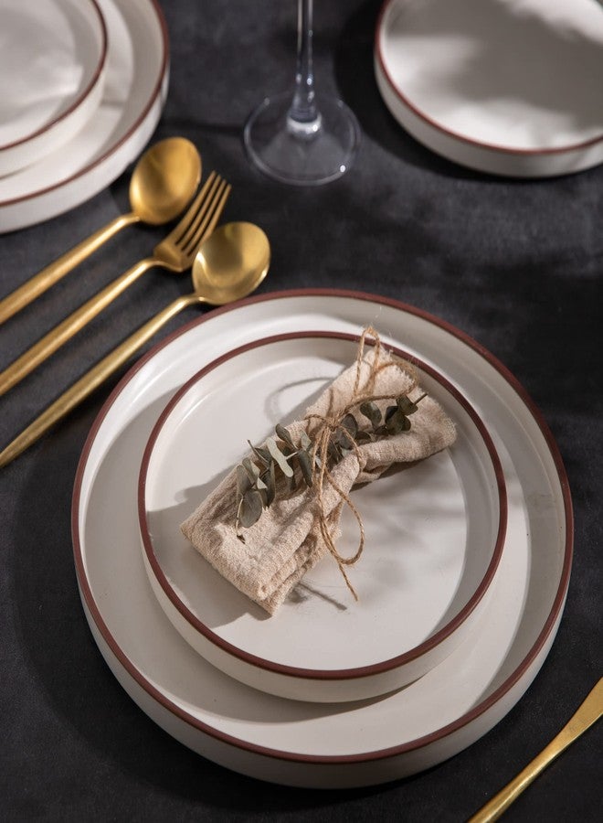 LERATIO Ceramic Plates,8.0 Inch Flat Salad Plates Set of 6,High Edge Modern plates for Kitchen,Microwave & Dishwasher & Oven Safe, Scratch Resistant Dishes Set-Matte White with Rim - Image 3